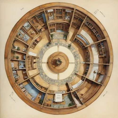 panopticon,cosmographia,stereographic,karchner,orrery,spiral book,Illustration,Realistic Fantasy,Realistic Fantasy 14