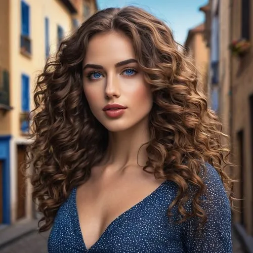 curly brunette,romantic portrait,celtic woman,artificial hair integrations,young woman,curly hair,cg,retouching,british semi-longhair,beautiful young woman,smooth hair,hallia venezia,natural color,mazarine blue,woman portrait,retouch,pretty young woman,girl portrait,natural cosmetic,curly,Illustration,Realistic Fantasy,Realistic Fantasy 25