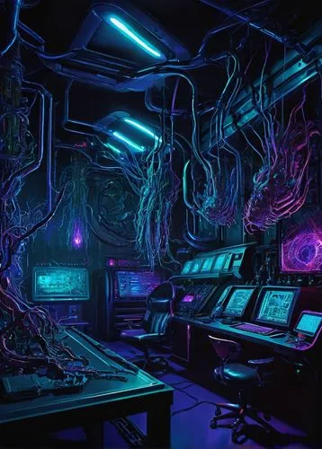 sci fi surgery room,computer room,ufo interior,cyberpunk,the server room,cyber,cyberspace,scifi,engine room,neon ghosts,laboratory,sci-fi,sci - fi,wiring,research station,sci fi,computer art,spaceship space,control center,dungeon,Illustration,Realistic Fantasy,Realistic Fantasy 47