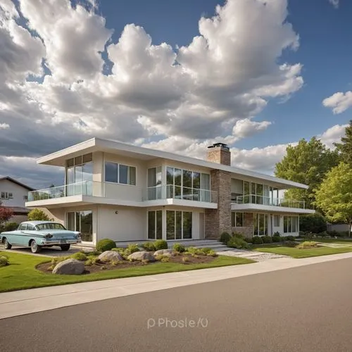 a big modern looking home on the corner of the street,hovnanian,modern house,mid century house,residential property,landscaped,meadowcroft,prefab,residential house,duplexes,beautiful home,luxury prope