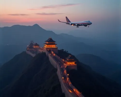 travel destination,world travel,Boeing 747,Great wall of China flight