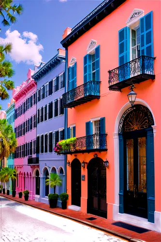 french quarters,new orleans,row houses,colorful facade,curacao,colorful city,townhouses,coconut grove,south beach,las olas suites,san juan,beautiful buildings,palmbeach,houses clipart,splendid colors,vibrant color,key west,campeche,orlando florida,fort lauderdale,Conceptual Art,Sci-Fi,Sci-Fi 10