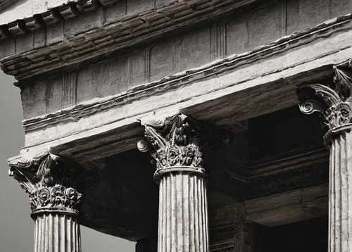 doric columns,pillar capitals,corinthian order,three pillars,entablature,columns,pediment,pilasters,pediments,caryatids,columned,pillars,erechtheion,roman columns,columnas,pantheon,colonnaded,peristyle,palladian,house with caryatids,Photography,Black and white photography,Black and White Photography 03