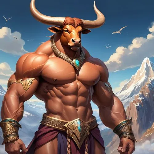 minotaur,golias,tribal bull,barbarian,ullr,earthshaker,Illustration,Realistic Fantasy,Realistic Fantasy 01