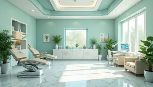 beauty room,salon,3d rendering,periodontist,beauty salon,interior decoration,hairdressing salon,therapy room,esthetician,luxury bathroom,ceramic floor tile,treatment room,interior design,interior modern design,mesotherapy,hallway space,stucco ceiling,plantation shutters,solarium,barber beauty shop,Photography,General,Realistic