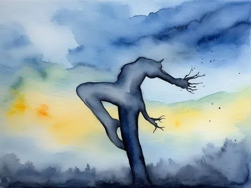 silhouette dancer,woman silhouette,dance silhouette,volou,arms outstretched,watercolour,silhouette of man,aquarelle,outstretched,kokopelli,abstract watercolor,female silhouette,watercolor tree,watercolour paint,grasping,leafless,watercolor paint strokes,watercolor painting,watercolor blue,dancer,Illustration,Paper based,Paper Based 24