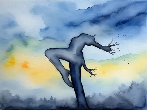 standing all by myself  at a misty sky ,silhouette dancer,woman silhouette,dance silhouette,volou,arms outstretched,watercolour,silhouette of man,aquarelle,outstretched,kokopelli,abstract watercolor,f