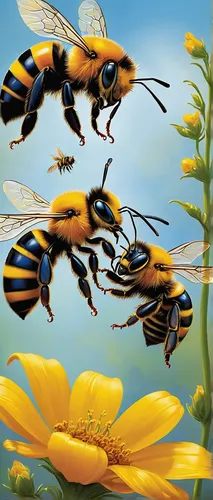 honey bees,wasps,honeybees,bees,bumblebees,giant bumblebee hover fly,bee,hover fly,beekeeping,two bees,beekeepers,pollination,western honey bee,pollinating,stingless bees,pollinator,drone bee,bee colonies,swarm of bees,syrphid fly,Illustration,Realistic Fantasy,Realistic Fantasy 32