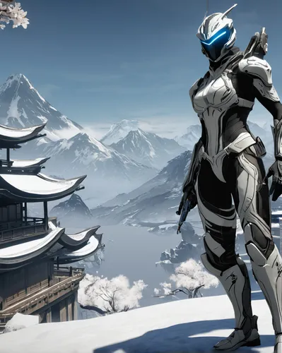 Warframe, free-to-play, online multiplayer, third-person shooter, sci-fi theme, futuristic armor, Tenno warrior, agile movement, space ninja, cooperative missions, PvE, PvP, modular weapons, customiza