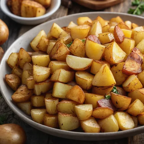 The home fries are big,home fries,rosemary potatoes,roasted potatoes,fried potatoes,ukrainian dill potatoes,lyonnaise potatoes,potatoes with vegetables,yukon gold potato,patatas bravas,country potatoe