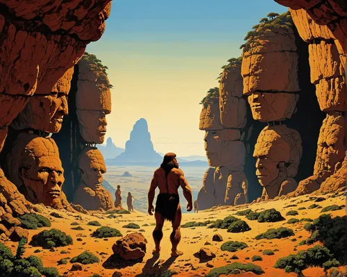 travel poster,ayersrock,canyon,guards of the canyon,valerian,moon valley,uluru,zion,karst landscape,yellow mountains,sci fiction illustration,sand road,background with stones,sandstone rocks,spitzkoppe,desert background,neo-stone age,red earth,background image,futuristic landscape,Conceptual Art,Sci-Fi,Sci-Fi 17