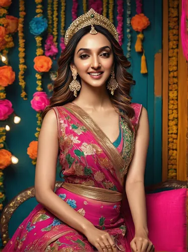 Create a playful and fun scenario where Kiara Advani is the life of a vibrant party.,sari,indian celebrity,lakshmi,radha,jaya,janmastami,kajal aggarwal,diwali,diwali festival,kajal,indian,aditi rao hy