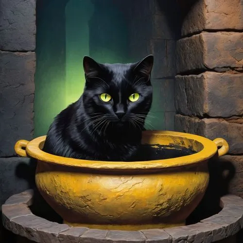 bagheera,salem,cauldron,black cat,pet black,halloween black cat,Conceptual Art,Fantasy,Fantasy 23