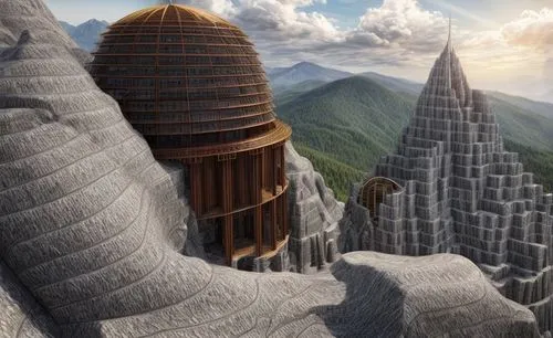 render the building and the mountains,stone towers,mountain settlement,roof domes,mountainous landforms,peter-pavel's fortress,hoodoos,basalt columns,summit castle,knight's castle,castle of the corvin