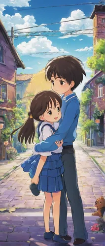 hiyayakko,studio ghibli,haruhi suzumiya sos brigade,detective conan,anime cartoon,romantic scene,anime 3d,background image,hands holding,akko,girl and boy outdoor,japanese sakura background,hug,little boy and girl,cute cartoon image,takato cherry blossoms,anime,hugging,shirakami-sanchi,kawaii children,Illustration,Japanese style,Japanese Style 13