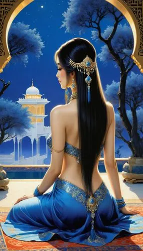 oriental princess,jasmine,jasmine blue,aladdin,rem in arabian nights,radha,aladin,agrabah,bellydance,arundhati,aladha,anarkali,kitana,oriental girl,sheherazade,fantasy art,gopis,fantasy picture,sari,inara,Illustration,Realistic Fantasy,Realistic Fantasy 08