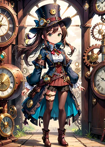 steampunk,akko,kantai collection sailor,pirate,clockmaker,pirate treasure,delta sailor,brown sailor,hatter,chestnut sparrow,cat sparrow,kantai,alice,portrait background,steampunk gears,admiral,pirates,fairy tale character,honmei choco,naval officer,Anime,Anime,Traditional