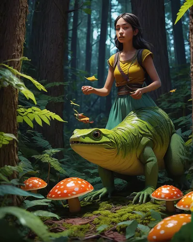 fantasy picture,fantasy art,digital compositing,world digital painting,sci fiction illustration,3d fantasy,fairytale characters,fairy tale character,game illustration,fantasy portrait,crocodile woman,faery,children's fairy tale,cg artwork,woman frog,eastern skunk cabbage,woodland salamander,dryad,giant frog,digital painting,Conceptual Art,Daily,Daily 02