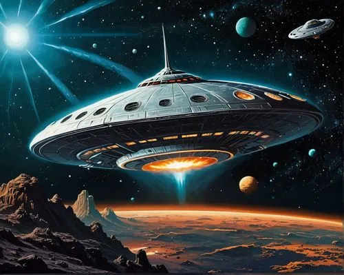 starship,ufo intercept,ufo,sci fiction illustration,ufos,spelljammer,deltha,space ship,saucer,space art,space ships,espacial,uncredited,alien ship,spacecraft,spaceliner,interplanetary,spaceship space,flying saucer,homeworlds,Conceptual Art,Sci-Fi,Sci-Fi 20