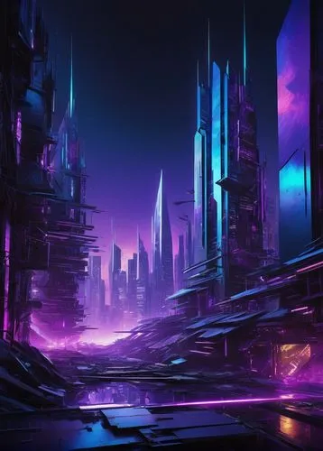 futuristic landscape,cyberpunk,scifi,vast,futuristic,cityscape,cyberspace,metropolis,fantasy city,ultraviolet,alien world,vapor,sci - fi,sci-fi,dystopian,cyber,dystopia,fantasy landscape,sci fi,destroyed city,Conceptual Art,Fantasy,Fantasy 13