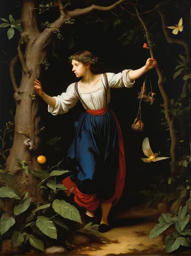 girl picking apples,throwing leaves,woman eating apple,woman playing tennis,apple harvest,woman holding pie,old world oriole,orange tree,woman playing,basket with apples,girl with bread-and-butter,woman at the well,picking apple,oranges,oriole,girl in the garden,girl with tree,cart of apples,juggling,mirabelles,Art,Classical Oil Painting,Classical Oil Painting 05