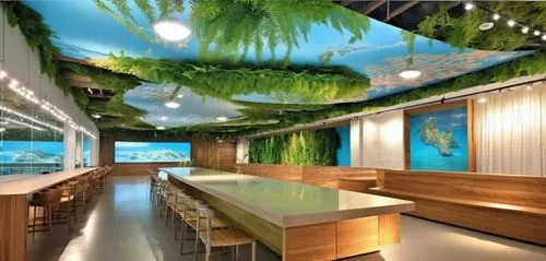 tropical house,beach restaurant,ufo interior,japanese restaurant,greenhut,canteen,school design,cafeteria,tropical greens,philodendrons,coconut water bottling plant,tropical jungle,lunchroom,banana leaf,tropica,tropical forest,staffroom,ice cream shop,gensler,foodplant,Photography,General,Realistic