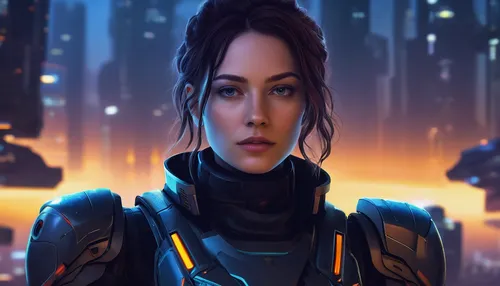 cg artwork,cyborg,sci fiction illustration,jaya,symetra,nova,cyberpunk,neottia nidus-avis,katniss,valerian,portrait background,echo,ai,scifi,shepard,bot icon,dusk background,sci fi,custom portrait,sci-fi,Illustration,Retro,Retro 20