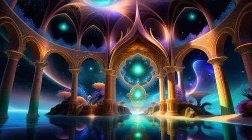 amazing fractal,surreal digital painting of many arches and columns,3d fantasy,apophysis,fractal environment,fantasy picture,imaginarium,fantasy landscape,alfheim,cartoon video game background,fantasy