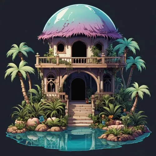 tropical house,pool house,tropical island,cabana,dreamhouse,beach house,Illustration,Abstract Fantasy,Abstract Fantasy 11