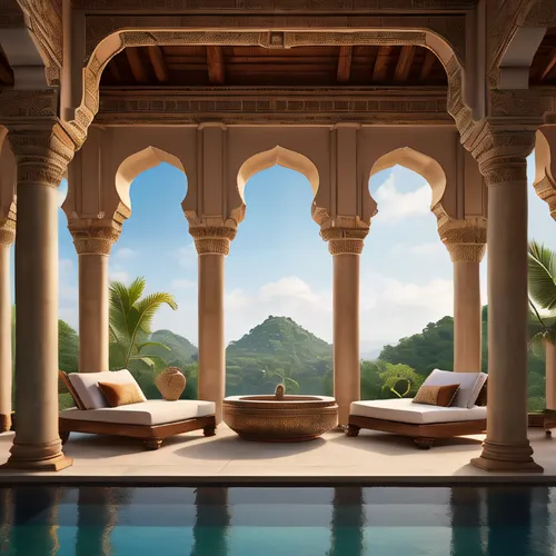 morocco,persian architecture,pool house,oman,luxury property,cabana,moroccan pattern,omani,riad,seychelles,roof landscape,atlas mountains,rajasthan,infinity swimming pool,marrakesh,holiday villa,moorish,jumeirah,marble palace,alhambra