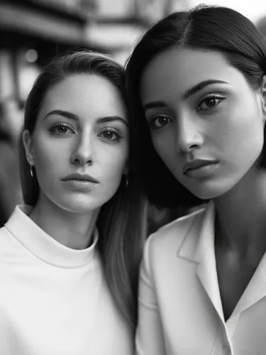 Two different women.,two women are pographed while posing for a black and white image,priestesses,young women,olsens,two girls,stewardesses,models,Photography,Black and white photography,Black and Whi