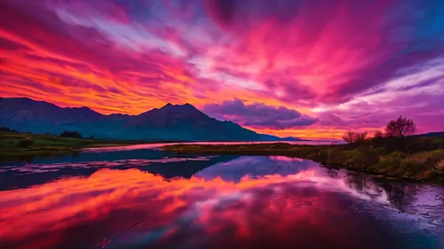 incredible sunset over the lake,splendid colors,new zealand,western cape,glenorchy,zealand,red sky,nzealand,intense colours,landscapes beautiful,epic sky,drakensberg,zeland,queenstown,beautiful landscape,snake river,mountain sunrise,south africa,south island,drakensberg mountains,Photography,General,Fantasy