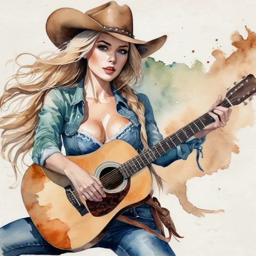 country song,guitar,country-western dance,countrygirl,cowgirl,playing the guitar,country,country style,painted guitar,concert guitar,acoustic guitar,cowgirls,the guitar,musician,woman playing,guitar player,lady rocks,cowboy bone,music,folk music,Illustration,Paper based,Paper Based 25