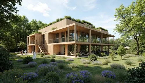 timber house,forest house,3d rendering,passivhaus,cohousing,house in the forest,treehouses,wooden house,summer house,dunes house,ecovillages,revit,garden elevation,landscape design sydney,inverted cottage,landscape designers sydney,sketchup,pavillon,frisian house,render