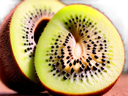 Green kiwi flesh, fuzzy brown skin, half-cut, juicy pulp, tiny black seeds, soft natural light, shallow depth of field, warm color tone, 3/4 composition, still life, realistic texture, detailed close-