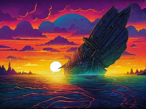 an island far away landscape,beautiful wallpaper,shipwreck,fantasy landscape,lagoon,coast sunset,futuristic landscape,boat landscape,world digital painting,hd wallpaper,volcanic,art background,dusk background,krakatoa,horizon,digital art,lava,tidal wave,dusk,sea fantasy,Illustration,Realistic Fantasy,Realistic Fantasy 25