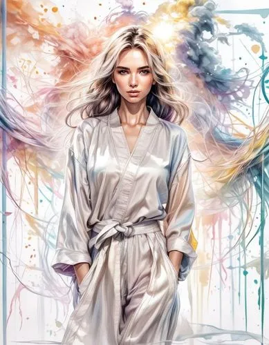 world digital painting,fashion illustration,fantasy art,boho art,digital art,digital painting,mystical portrait of a girl,fantasy portrait,artist color,art painting,angel,white coat,jessamine,goddess of justice,digital artwork,fashion vector,cg artwork,painter,portrait background,girl in cloth