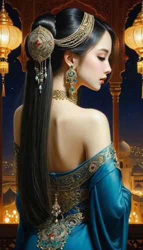 oriental princess,sheherazade,persia,oriental girl,orientalist,fatemeh,Illustration,Realistic Fantasy,Realistic Fantasy 08