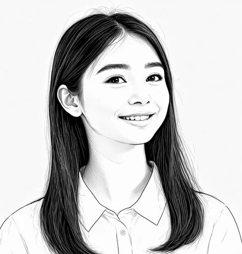 女生，白色衬衫，黑白，线稿，线条艺术,a portrait of a young asian girl wearing a shirt,shilla,akimoto,zhiyuan,yuhui,sharlene,kaew,Design Sketch,Design Sketch,Black and white Comic