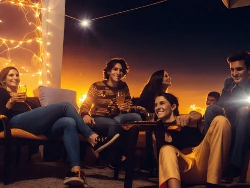 
friends at party backlighting
,four people sitting on chairs and posing for the camera,cimorelli,buffyverse,bwitched,webseries,riverdale,casablancas,haim,drinking party,best digital ad agency,scene l