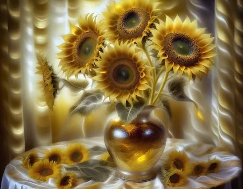 sunflowers in vase,sunflower paper,stored sunflower,sunflowers,sun flowers,sunflower,Illustration,Realistic Fantasy,Realistic Fantasy 37