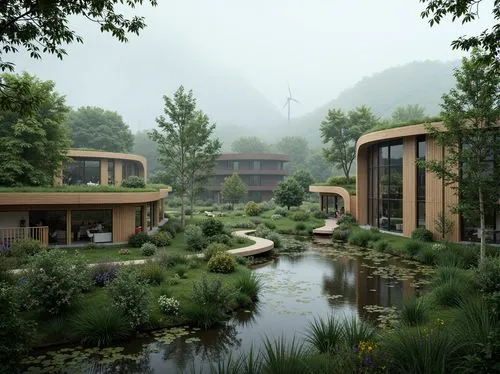 fallingwater,amanresorts,3d rendering,montreat,ecovillage,ecovillages,render,hushan,landscaped,streamwood,greenforest,creekside,forest house,house in the mountains,shangri,ryokan,renderings,rivendell,greenspring,building valley