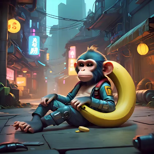 noodle image,monkey soldier,monkey banana,rescue alley,game illustration,monkeys band,war monkey,monkey island,monkey,noodle,game art,the monkey,cyberpunk,monkey gang,hanoi,china town,year of the rat,