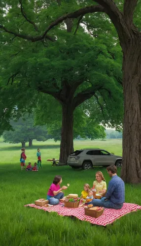 picnic,family picnic,child in park,picnic basket,ash-maple trees,meadow play,picnic table,walnut trees,maple tree,digital compositing,chestnut trees,plane-tree family,3d rendering,clover meadow,acerola family,cherry trees,linden tree,idyllic,the girl next to the tree,arrowroot family,Illustration,American Style,American Style 11