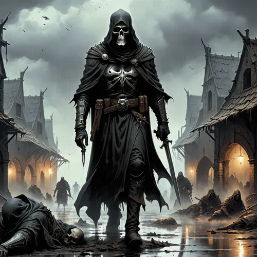 hooded man,heroic fantasy,grim reaper,grimm reaper,massively multiplayer online role-playing game,reaper,undead warlock,doctor doom,dark elf,darth wader,vader,templar,death god,dodge warlock,spawn,assassin,the wanderer,darth vader,dark world,dance of death,Conceptual Art,Fantasy,Fantasy 33