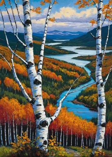 birch forest,birch trees,birch tree illustration,birch tree,autumn landscape,river birch,fall landscape,american aspen,sweet birch,canoe birch,birch,aspen,birch tree background,river landscape,birch alley,salt meadow landscape,forest landscape,autumn mountains,autumn trees,the trees in the fall,Illustration,Realistic Fantasy,Realistic Fantasy 33