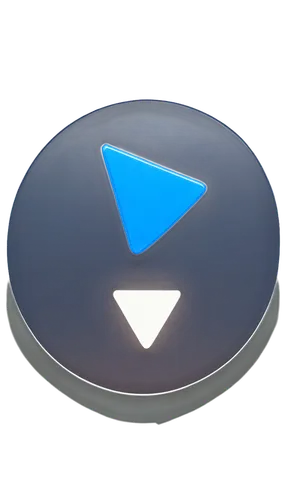 Round play button, shiny surface, metallic material, blue color, white triangle icon, 3D effect, detailed shadow, soft focus, cinematic lighting, close-up shot, transparent background.,bluetooth logo,