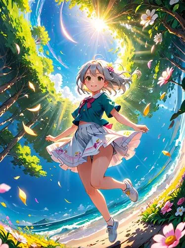 kotori,chieri,nanako,tanabata,kururi,japanese sakura background,Anime,Anime,Realistic