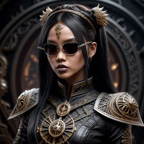 Emo goth girl pinay filipina marano wearing sunglasses,AddXL (Black, red and gold color scheme, intricate details, a woman with an intricate design, 3DCGI anime fantasy artwork, (necro), detailed patt