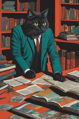 librarian,scholar,vintage cats,vintage illustration,vintage cat,browsing,sci fiction illustration,book illustration,spy,academic,inspector,reading,vintage books,cat,cat image,books,bookworm,cat european,relaxing reading,to study,Conceptual Art,Daily,Daily 29